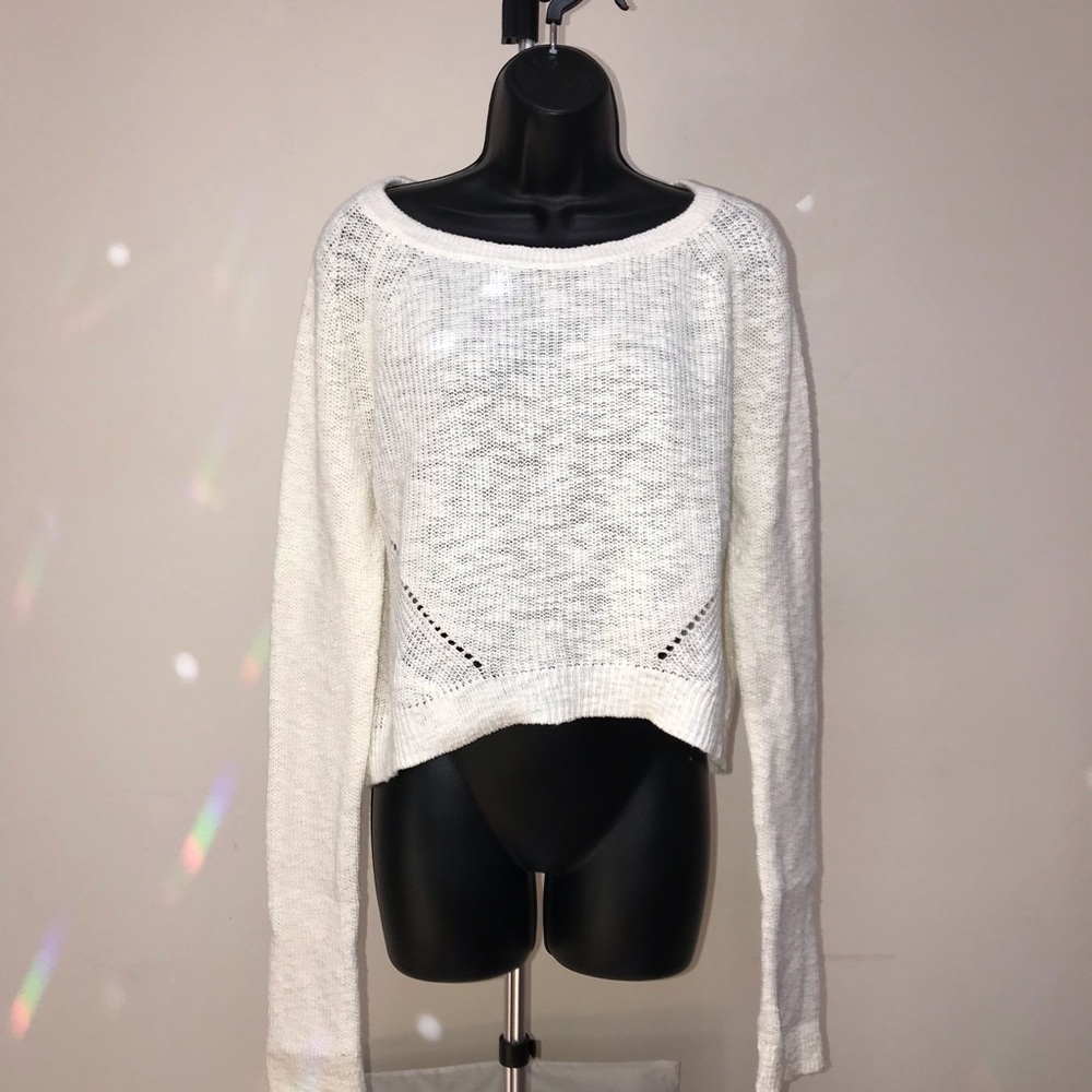 Anthropologie White Scoop Neck Lightweight Knit Sweater